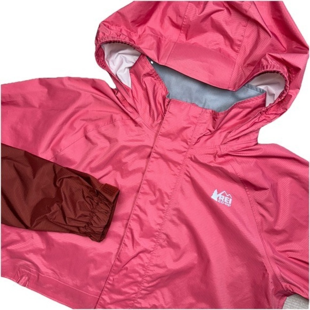 REI Co-op Rain Jacket Kids XL 18 Pink Colorblock Hooded Ripstop Shell
